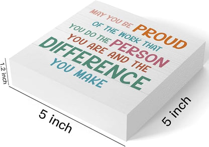 mmiishe Inspirational Office Decor Funny Office Wood Box Sign Decorative | May You Be Proud of the Work You Do Square Desk Decor Sign for Shelf Desk Accessories for Women Men Mom 5 x 5 Inches