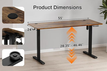 Standing Desk Electric Height Adjustable Desk 55 x 23.6 Inches Sit Stand up Desk, Computer Home Office Desk Memory Preset with Two-Piece Desktop (Vintage Brown, 55 * 24 Inch)