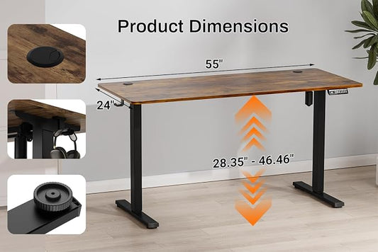 Standing Desk Electric Height Adjustable Desk 55 x 23.6 Inches Sit Stand up Desk, Computer Home Office Desk Memory Preset with Two-Piece Desktop (Vintage Brown, 55 * 24 Inch)
