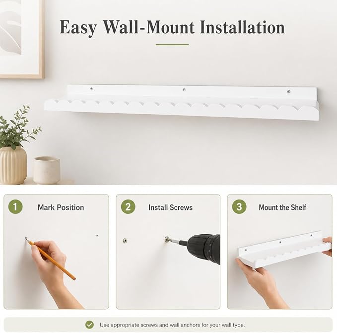 Extra Long White Scalloped Nursery Shelves for Wall, 4-Pack 31.5 Inch Floating Book Shelves for Kids Room, Wall Mounted Bookshelves for Bedroom, Playroom, Book and Decor Display