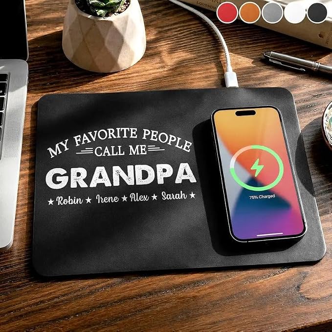 Personalized Leather Charging Mat, My Favorite People Call Me Grandpa Dad Wireless Charging Desk Mat, Custom Dad Gift from Kids, Fathers Day Gift for Dad, Papa, Grandpa, Daddy 6