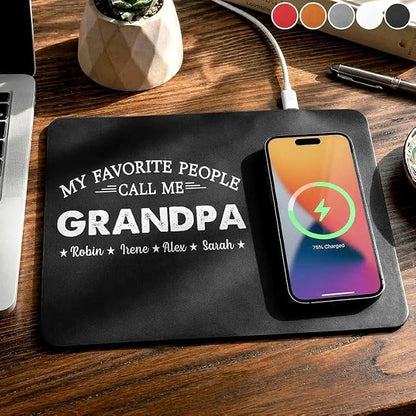 Personalized Leather Charging Mat, My Favorite People Call Me Grandpa Dad Wireless Charging Desk Mat, Custom Dad Gift from Kids, Fathers Day Gift for Dad, Papa, Grandpa, Daddy 6