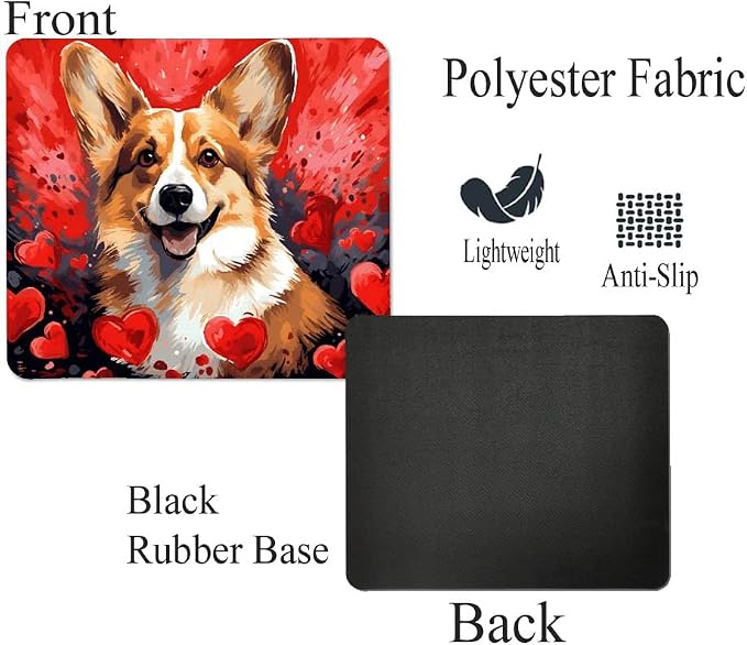 Welsh Corgi Mouse Pad Dog with Red Hearts Pattern Non-Slip Rubber Mouse Pad Puppy in Love Mouse Pad for Home Office Work Desk Computer Desktop Laptop for Dog Lovers