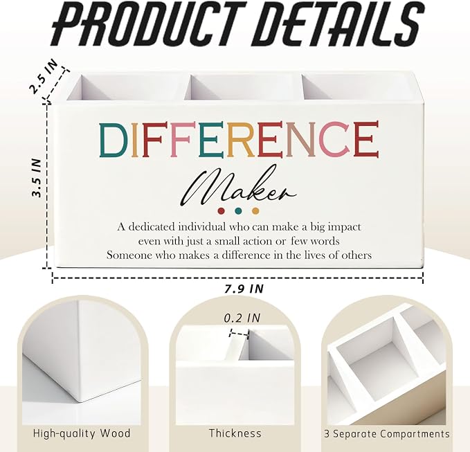 Difference Maker Gift Pen Pencil Holder for Desk, Thank You Gifts for Teachers Coworkers, Appreciation Gifts for Women Men Wooden Box Sign Decorations for Office Workplace Desk Tabletop