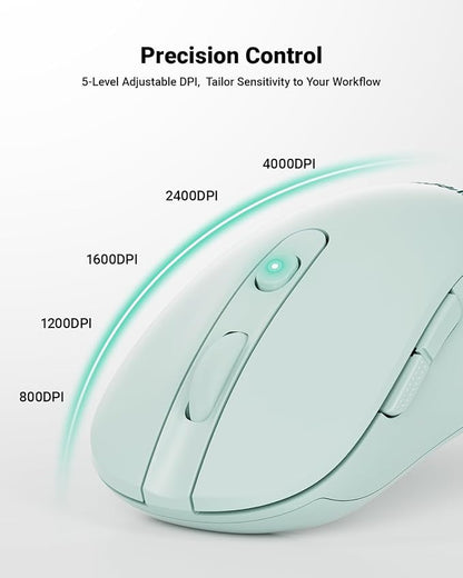 wegear USB Wireless Mouse for Laptop PC Mac, 2.4GHz Cordless Mouse with 6 Buttons, 5-Level Adjustable 4000 DPI, Ergonomic Portable Optical Computer Mice, 24-Month Battery Life (Mint Green)