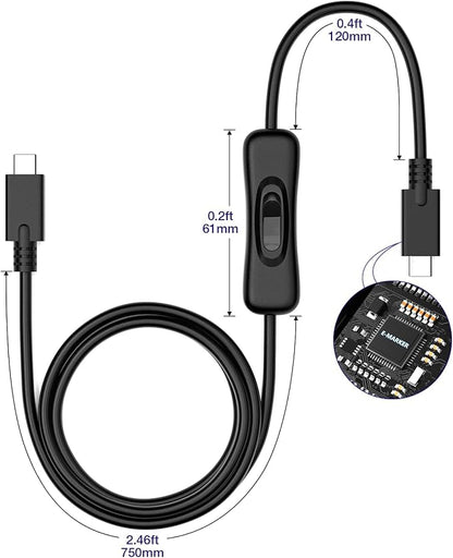 RIITOP USB Type-C On Off Switch Cable [3.3ft], USB 3.1 C to C Cable with Switch Support Video/Data and 20V/3A PD Fast Charging [10Gbps]