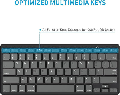 OMOTON Ultra-Slim Bluetooth Keyboard for iPad 11th/10th/9th/8th/7th, iPad Pro/Air/Mini and iPhone Series, Wireless iOS Keyboard with 12 Multimedia Keys for Office, School, Graphite Black & Gray