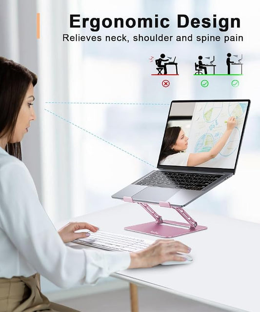 Aoviho Laptop Stand Holder, Adjustable Desk Laptop Riser, Foldable Notebook Computer Stands for MacBook Air Pro HP Lenovo Dell Samsung Chromebook, Up to 15.6 inch, Rose Gold
