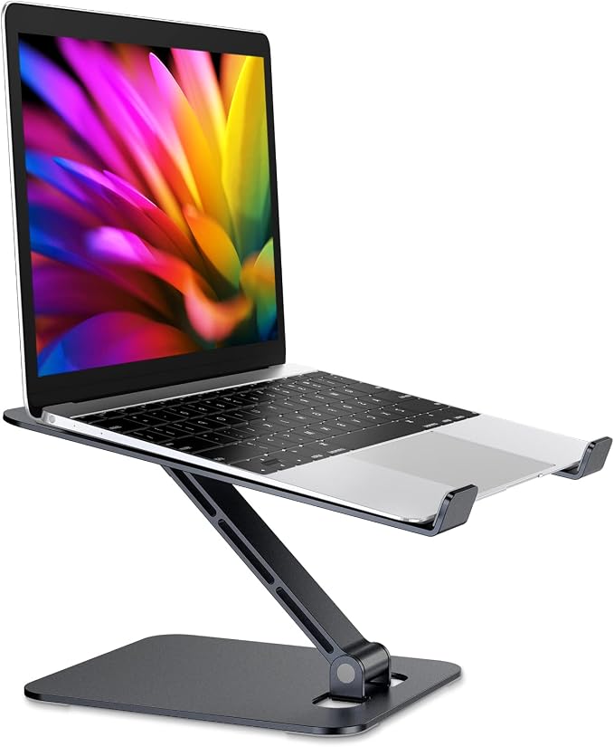 RIWUCT Foldable Aluminum Alloy Laptop Stand for Desk, Height Adjustable Ergonomic Computer Stand, Portable Laptop Riser Holder Printer Stand Compatible with MacBook Pro Air/HP/Dell 10-16", Black