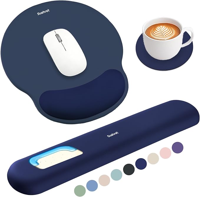 Sushret Mouse Pad and Keyboard Wrist Rest, 3-in-1 Gel Memory Foam Ergonomic Mouse Pad with Wrist Rest Set, Gaming Mousepad Arm Cushion Support for Computer Office Desk Accessories Cute Setup,Dark Blue