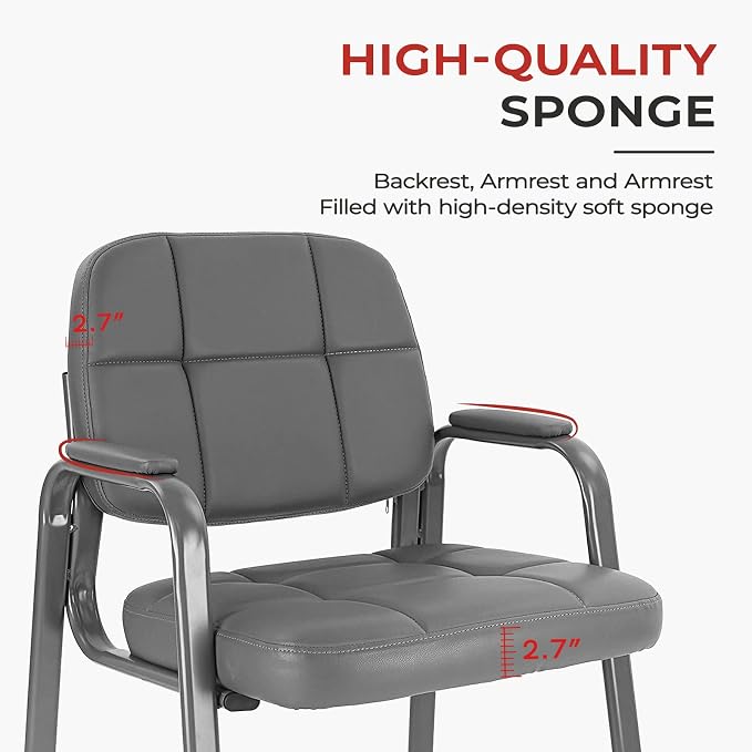 CLATINA Classic Reception Chair with Padded Armrests and Sturdy Steel Frame, Ergonomic Guest Chair for Office Conference Waiting Meeting Room, Grey (4 Pack)