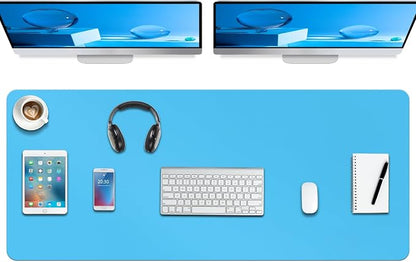 Boutilon Leather Desk Pad Protector,Non-Slip Mouse Pad,Laptop Desk Pad,Office Mouse Mat,Waterproof Leather Desk Blotter,Desk Writing Pad for Office and Home (XXXL-Blue,47"x 24")