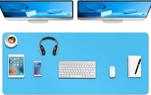 Boutilon Leather Desk Pad Protector,Non-Slip Mouse Pad,Laptop Desk Pad,Office Mouse Mat,Waterproof Leather Desk Blotter,Desk Writing Pad for Office and Home (XXXL-Blue,47"x 24")