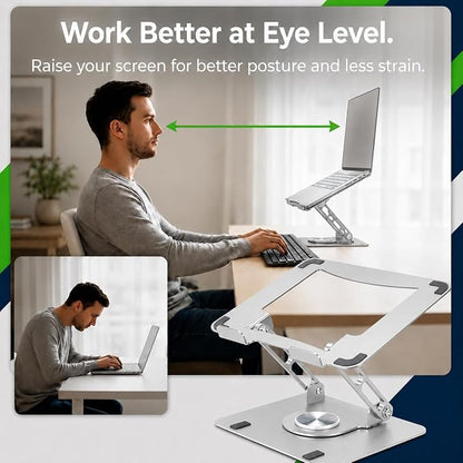 Uncaged Ergonomics Swivel Laptop Stand for Desk, Adjustable Computer iPad Stand for Desk w/ 360 Rotation, Portable Laptop Holder for Home Office Ergonomic Supplies (Graphite Gray)