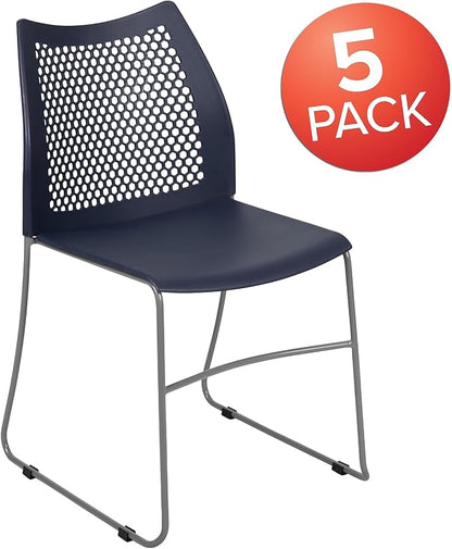 Flash Furniture Hercules Series Contoured Lobby Chairs with Air-Vent Honeycomb Backs, Ergonomic Stacking Chairs for Offices, Set of 5, Navy