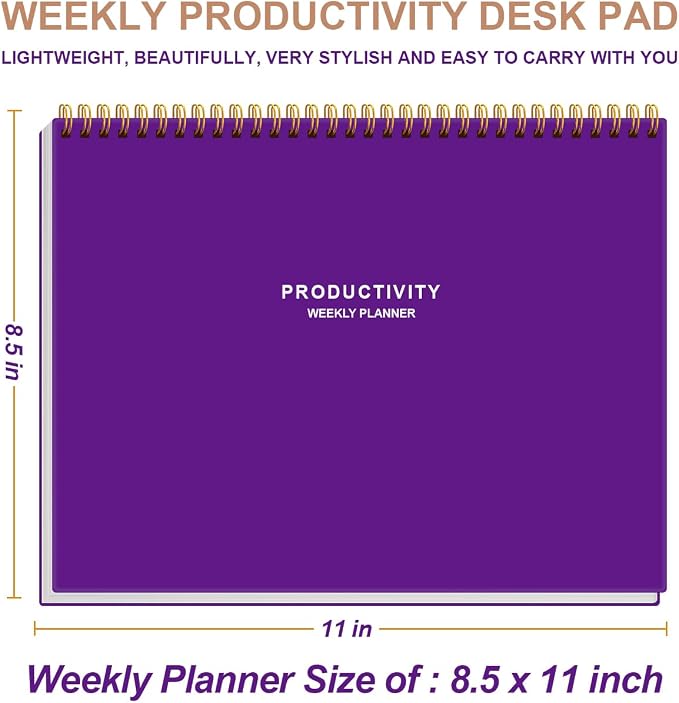 Weekly Productivity Planner - 8.5" x 11" Dashboard Desk Notepad Has 6 Focus Areas to List Tasks for Goals, Projects, Clients, Academic or Meal-Organize Your Daily Work Efficiently, 54 Weeks, Purple