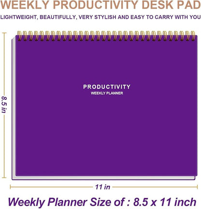 Weekly Productivity Planner - 8.5" x 11" Dashboard Desk Notepad Has 6 Focus Areas to List Tasks for Goals, Projects, Clients, Academic or Meal-Organize Your Daily Work Efficiently, 54 Weeks, Purple