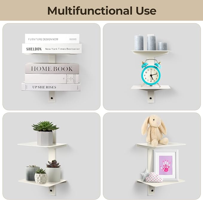 Floating Book Shelves for Wall, 4 Tier Invisible Floating Bookshelf, Vertical Spine Book Tower, Wall Mounted & Space Saving, Heavy Duty Metal Book Organizer for Home Office, 2 Pack White