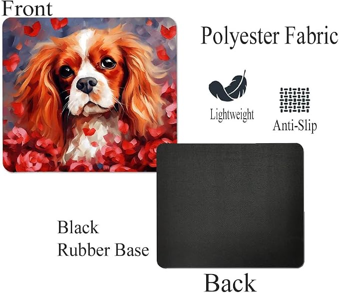 Cavalier King Mouse Pad Dog with Red Hearts Pattern Non-Slip Rubber Mouse Pad Puppy in Love Mouse Pad for Home Office Work Desk Computer Desktop Laptop for Dog Lovers