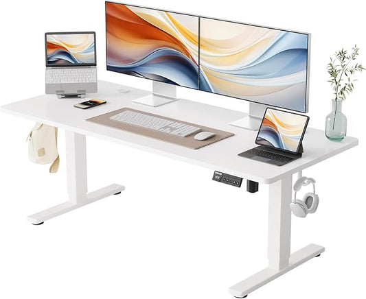 YIHAYO Low Height Adjustable Desk, Lifts 18.1-28.3 Inches, Electric Standing Desk for Short People, 55 x 24 Inches Computer Table with Splice Board for Home Office, White