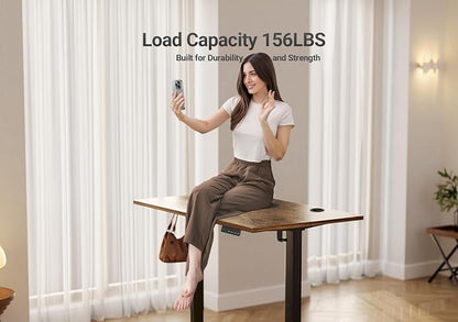 YDN Electric Standing Desk, 55 x 24 Inches Adjustable Height Stand up Desk with Cable Management, Home Office Desks with Splice Board & Frame, Rustic Brown Top
