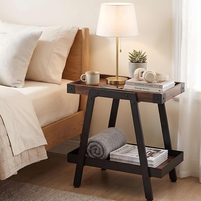 IPARTS EXPERT Farmhouse Side Table | 2-Tier Industrial A-Frame Bedroom Nightstand, Heavy Duty Load to 150 LBS Idea for Living Room, Bedroom, Entryways, Home Offices - Easy Assembly