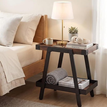 IPARTS EXPERT Farmhouse Side Table | 2-Tier Industrial A-Frame Bedroom Nightstand, Heavy Duty Load to 150 LBS Idea for Living Room, Bedroom, Entryways, Home Offices - Easy Assembly