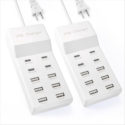 USB Charging Station with 6 USB-A & 4 USB-C Ports, 50W 10A USB Charger Block for Multiple Devices -USB Power Strip with Auto-Detect Technology (2 PCS)