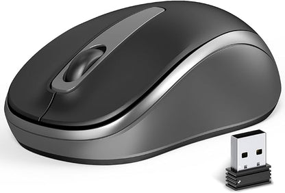 ACOZYKITTEN Wireless Mouse for Portable Computer, 2.4G Noiseless Mouse with USB Receiver, Ergonomics Cordless Optical Silent Mice for Windows PC, Tablet, Laptop, Mac- Gray & Black