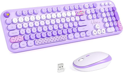 MOFII Wireless Keyboard and Mouse Combo, Full-Size Retro Typewriter-Style Wireless Keyboard with Optical Mouse for Computer/Laptop/Windows/Mac (Purple Mixed)