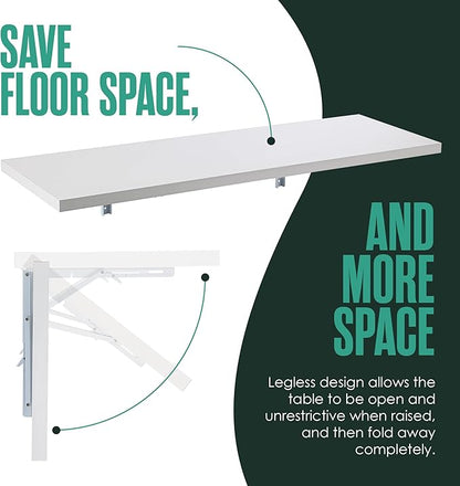 Houseables Wall Mounted Desk, Murphy Desk, Wall Mounted Folding Table, Laundry Folding Table, Fold Down Work Bench, Foldable Mount Station, Floating Bar, Hanging, Dining, Kitchen, Clothes, 48x16 White
