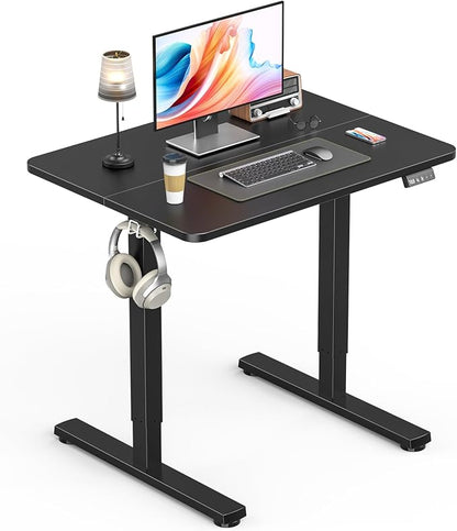Standing Desk, Height Adjustable Electric Stand up Desk, 31.5 x 24 Inches Sit Stand Home Office Desk with Splice Board, Black Frame/Black Top