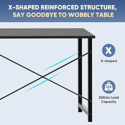 DUMOS 47 Inch Computer Desk for Home Office, Modern Writing Study Table Simple Modern Style for Bedroom Small Space, Large Work Desks with X-Shaped Reinforcement, Wood Brown