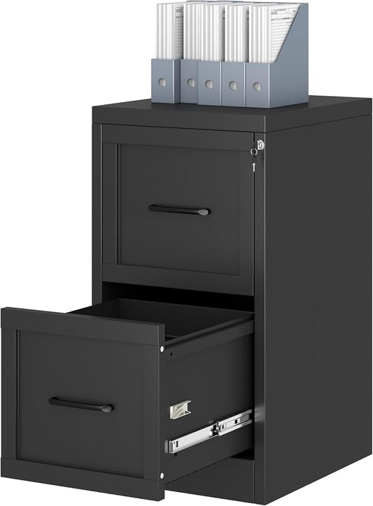 Ckzbx 2 Drawer File Cabinet with Lock, Narrow Vertical Filing Cabinet, Under Desk File Cabinets,Black Metal File Cabinets for Home Office,Fit Letter/A4/Legal Size File