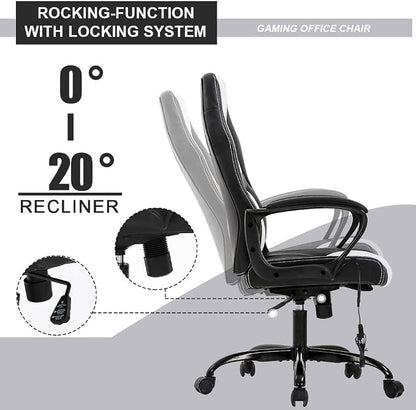 Gaming Chair Office Chair Desk Chair Massage Ergonomic PU Leather Racing Chair with Lumbar Support Headrest Armrest Task Rolling Swivel Computer Chair for Women Adults Girls(White)