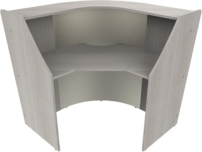 Linea Italia ZUD293 Corner Modern Office Reception Desk with Counter, Tool-Free Assembly, Reception Counter for Lobby, Salon, 48" x 48", Gray/Ash