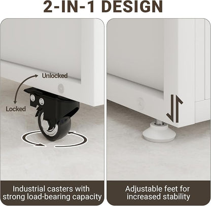 Natwind 3 -Tier Rolling Printer Stand with Filing Cabinet,23.6"x15.8",White | Printer Table with Open Shelf and Drawer,Heavy-duty Home Office Storage on Lockable Wheels for 3d Printer,Scanner and Files
