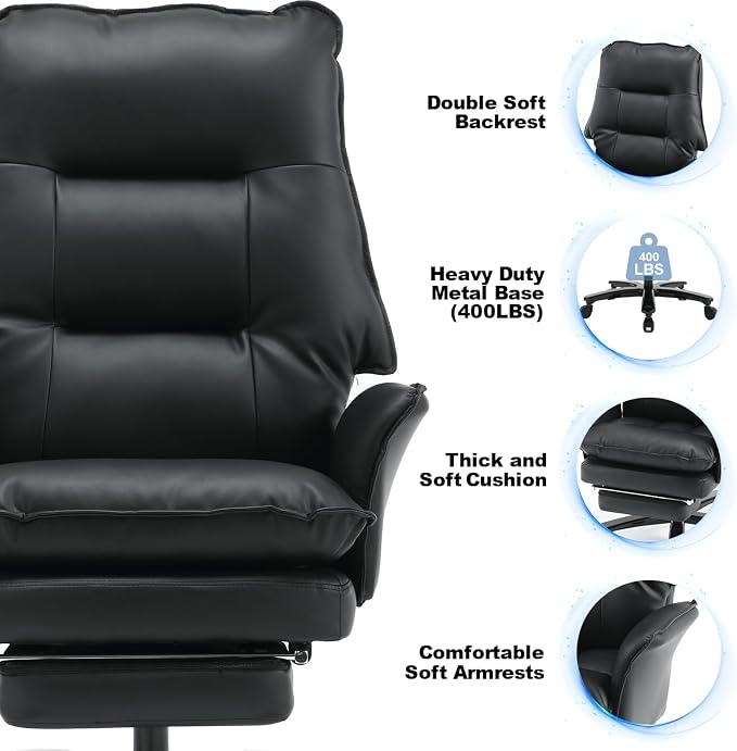 Big and Tall Office Chair with Footrest, 500Lbs Heavy Duty Executive Office Chair with Wide Seat,Ergonomic High Back Computer Chairs for Heavy People,Home Office Desk Chair,Black
