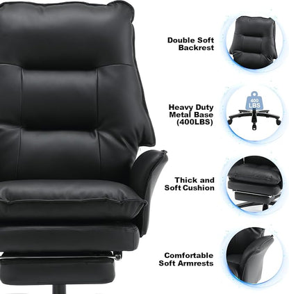 Big and Tall Office Chair with Footrest, 500Lbs Heavy Duty Executive Office Chair with Wide Seat,Ergonomic High Back Computer Chairs for Heavy People,Home Office Desk Chair,Black