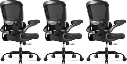 TRALT Ergonomic Office Chair - Desk Chair with Adjustable Headrest Lumbar Support Computer Chair - Mesh Comfy Chair with Flip-up Armrests - Gaming Chair for Adults Home Office PU, Black, Pack of 3
