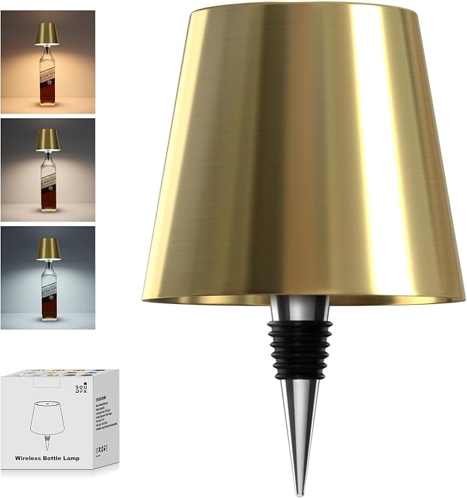 Wireless Bottle Lamp, 2026 New 3 Color Rechargeable Led Wine Bottle Lights for Bars Restaurants (Electroplated Gold Color, 1PC)