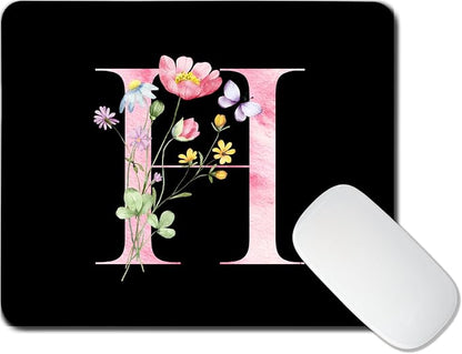 Mouse Pad Pinks Flowers Initial Letters Mousepad Desktop Laptop Computer Accessories Home Office Gaming Work Desk Computer Non-Slip Rubber Monogram Floral Alphabet A-Z mousepad (H)