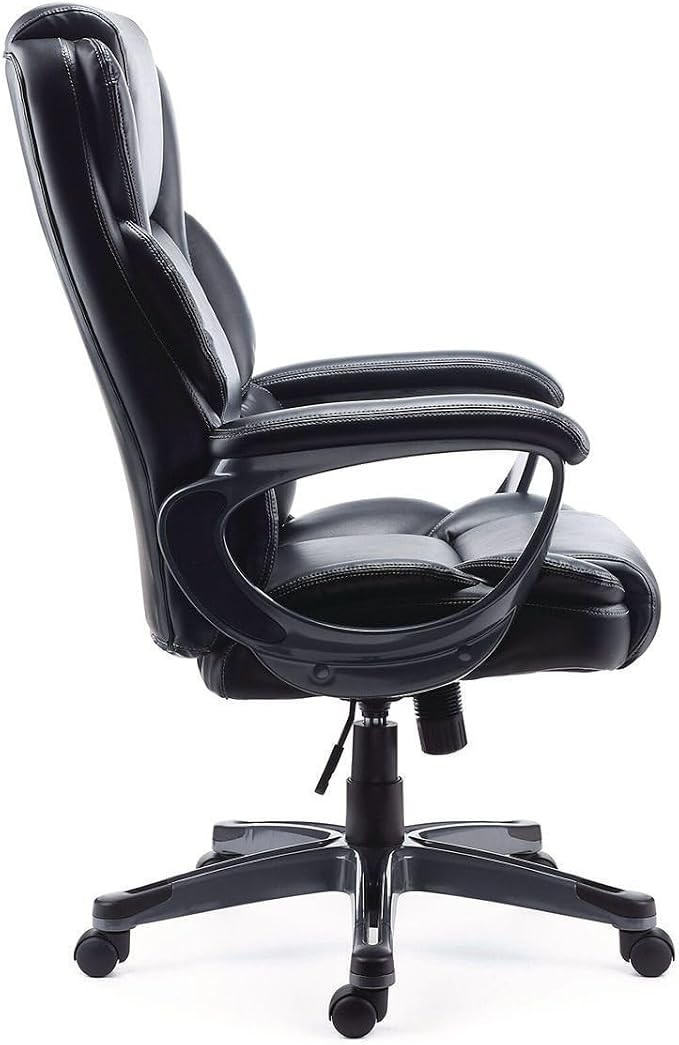 Alera Kirkdale Leather Manager Office Chair, High-Back Executive Computer Chair, Adjustable Seat Height, Supports Up to 275 lb, Black