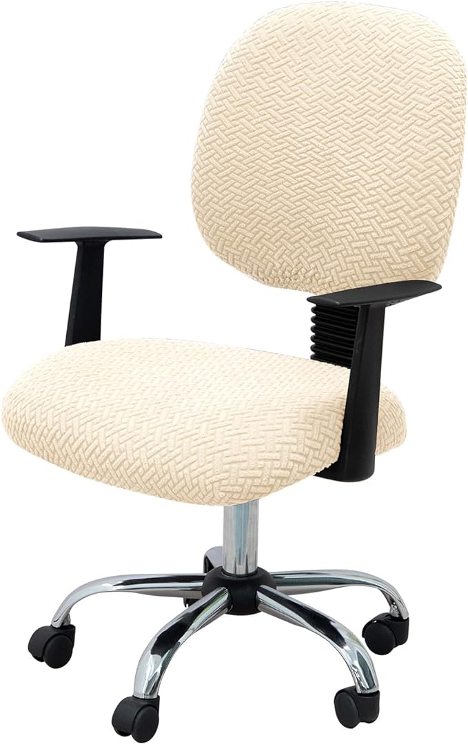 MIFXIN Computer Office Chair Cover Stretch Elastic Slipcover 2 Piece Stretchable Jacquard Computer Chair Seat Covers Furniture Protector for Office Home, Only Covers NO Chair (Beige)
