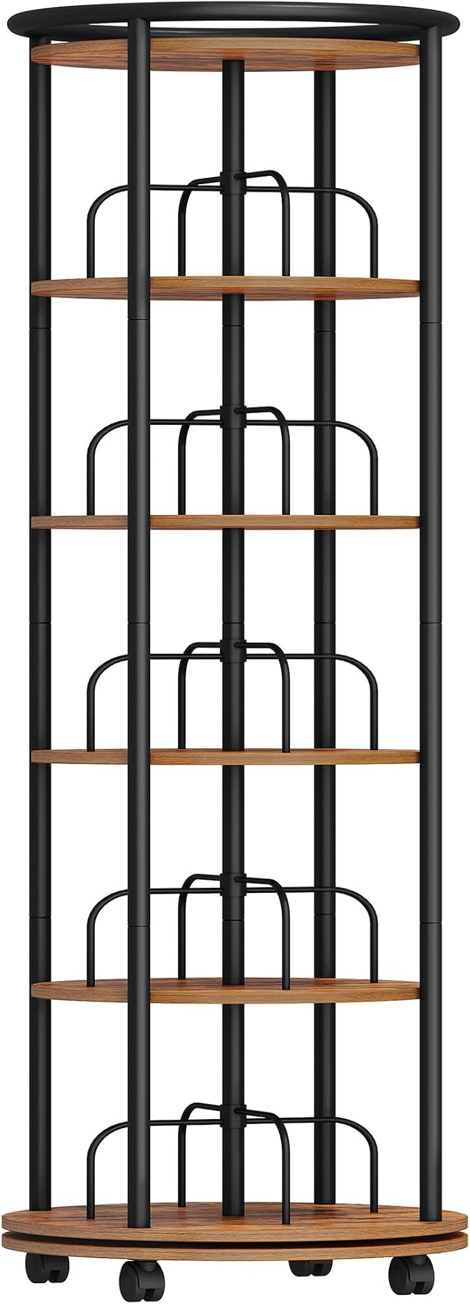 Hzuaneri Rotating Bookshelf, 360° Spinning Bookshelf Tower, Display Revolving Bookcase, Round Book Shelf, Narrow Swivel Bookshelves for Small Space, Bedroom, Living Room, 6-Tier Rustic Brown, BC52101B