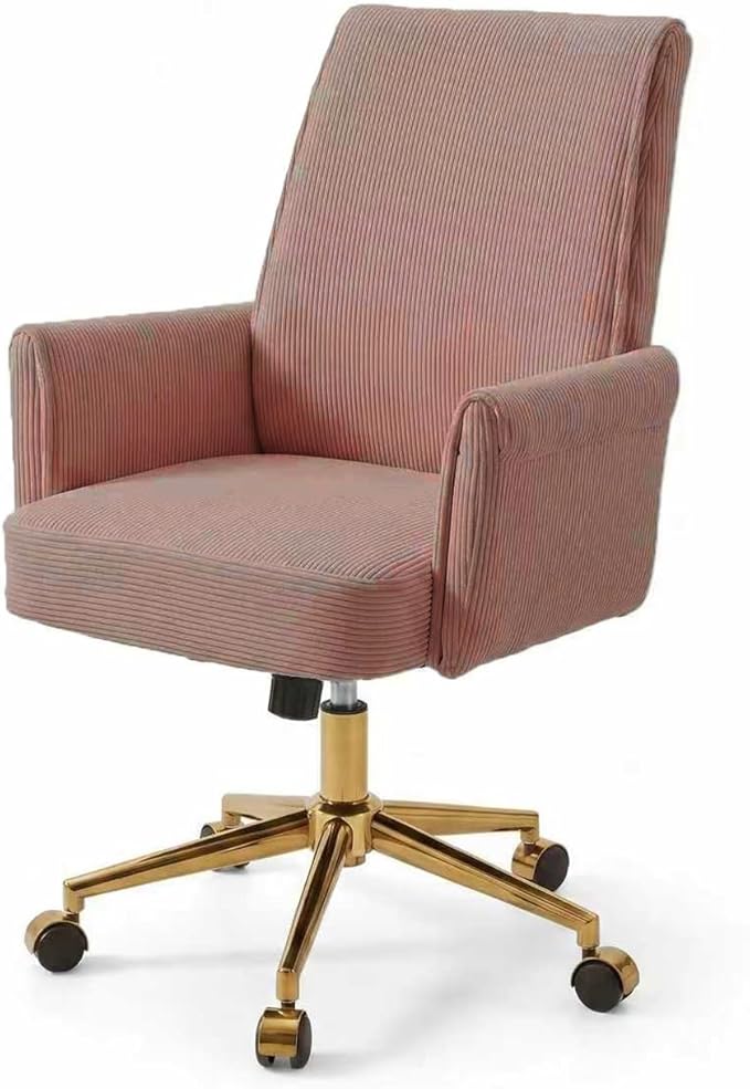 Stripes Velvet Home Office Desk Chair, Accent Upholstered Modern Height Adjustable Swivel Chair with Wheels,Ergonomic Task Chair for Living Room,Bedroom,Vanity,Study,Office（Pink）