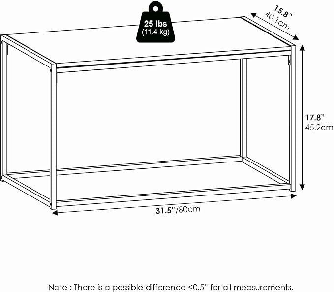 Furinno Camnus Coffee Table, Metal Frame Grey Coffee Table, Rectangular Wide Side Table, Easy Assembly, for Living Room, Bedroom, Home Office, Grey Oak