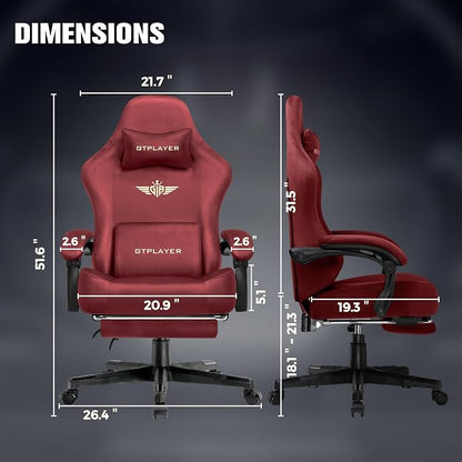 GTPLAYER Big and Tall Gaming Chair 400lbs Heavy Duty Office Chair with Foot Rest, High Back Pocket Spring Ergonomic Computer Chair for Adults, Wide Comfy Seated Cushion with Linkage Armrests, Red