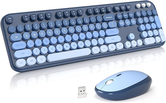 MOFII Wireless Keyboard and Mouse Combo,2.4G Typewriter Keyboard Quiet Mice | Retro Full Size Computer Keyboards, Cute Mouse, USB Dongle Plug and Play, for PC,Laptop,Desktop,Windows (Sea Blue Gradient)