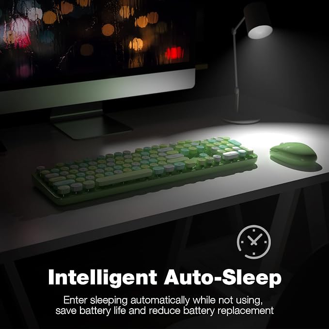 Dilter Wireless Keyboard and Mouse Combo, 104 Keys Full-Sized 2.4 GHz Round Keycap Colorful Keyboards, USB Receiver Plug and Play, for Windows, PC, Laptop, Desktop (Green Colorful)